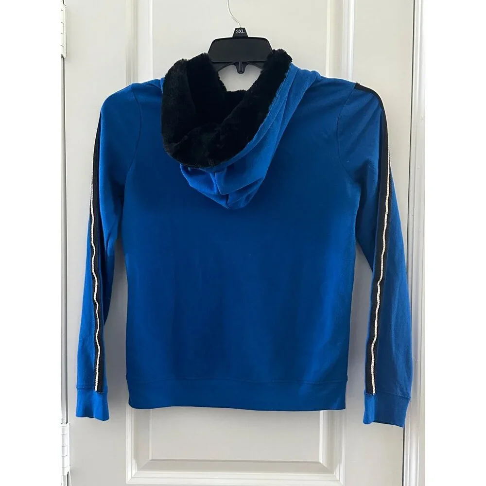 Justice Girls Blue Faux Fur Lined Hoodie With Love Hope Justice Dream Graphic Si